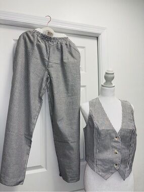 SHEIN Black & White Striped Straight-Leg Pants with Matching Vest